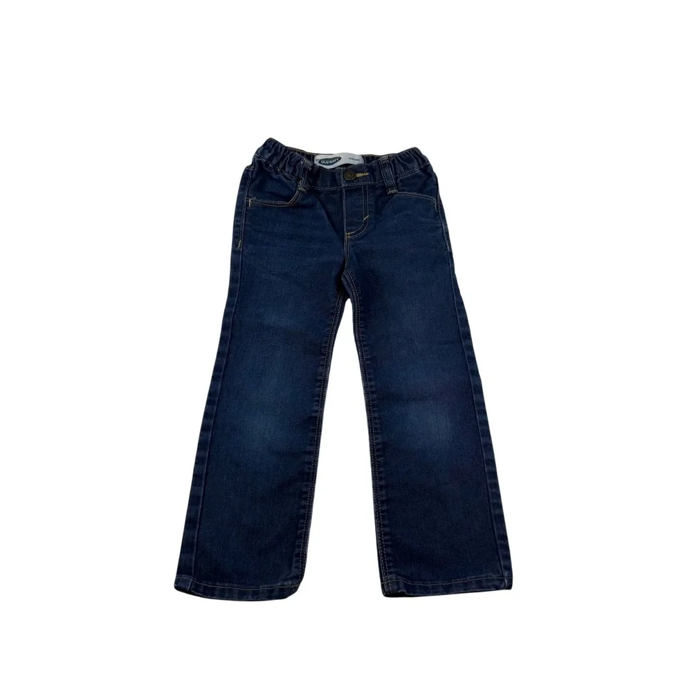 Old Navy Boys Dark Wash Straight Leg Jeans Elastic Waist Size 4T Blue Denim